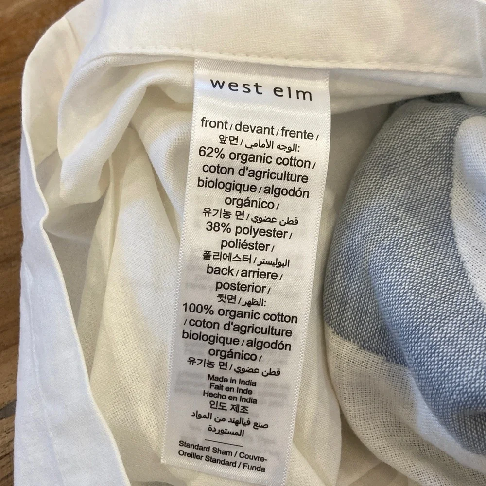 West Elm Blue and White Striped Linen Pillow Cover